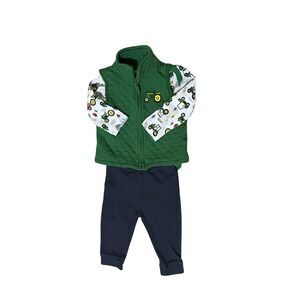 John Deere Baby Tractor Outfit 9-12 Months 3 Piece Bodysuit Vest Pants Green Nav